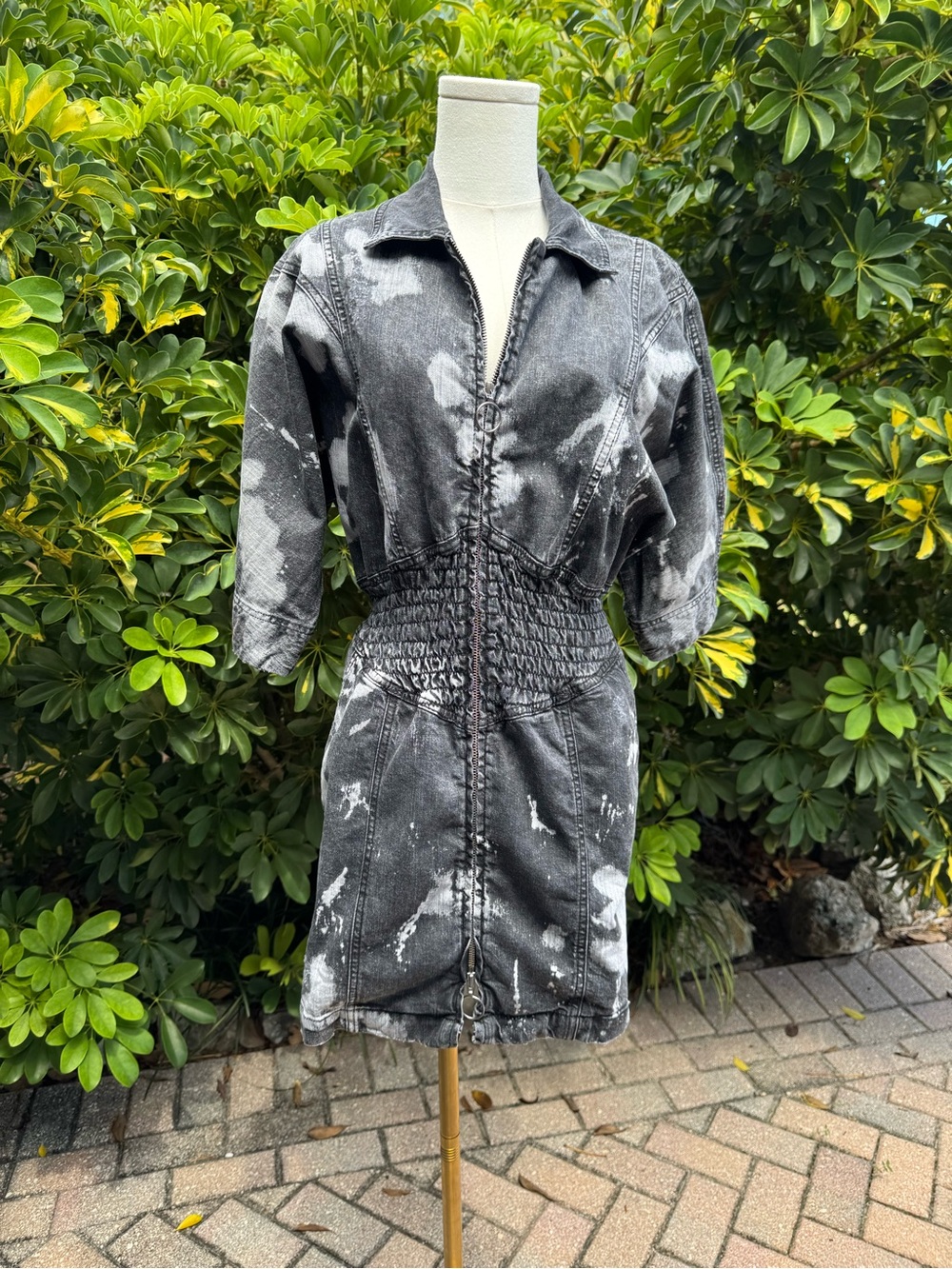 Retrofète Black and White Acid-Wash Denim Mini Dress - Picture 6 of 13